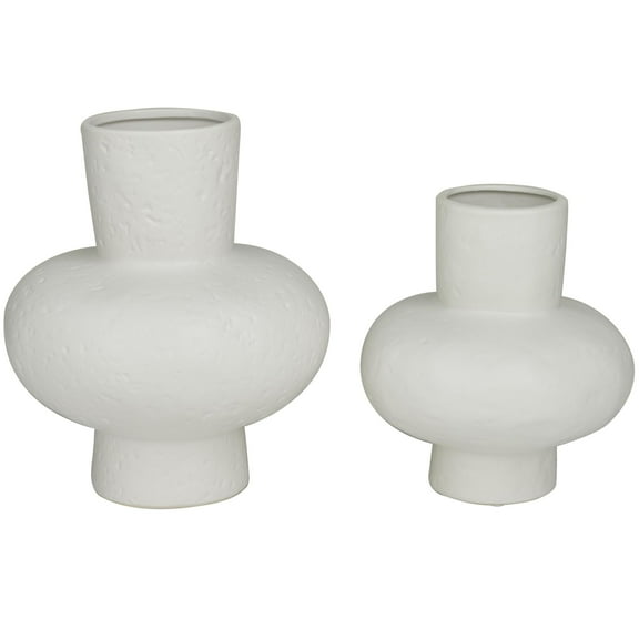 CosmoLiving by Cosmopolitan 9", 11"H Gourd Style White Ceramic Vase, Set of 2