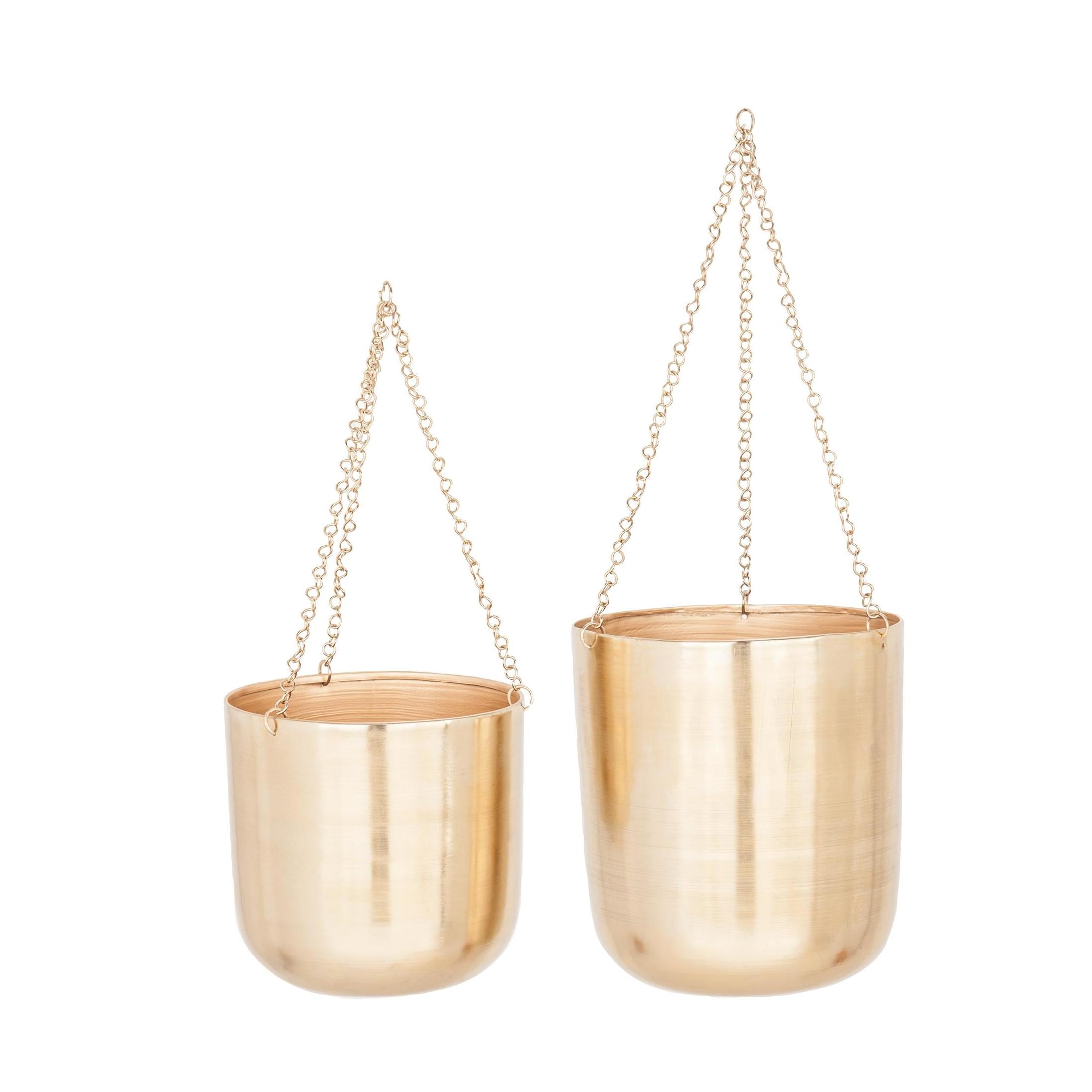CosmoLiving by Cosmopolitan 9", 11"H Round Gold Metal Hanging Dome Wall Planter with Chain (2 Count)