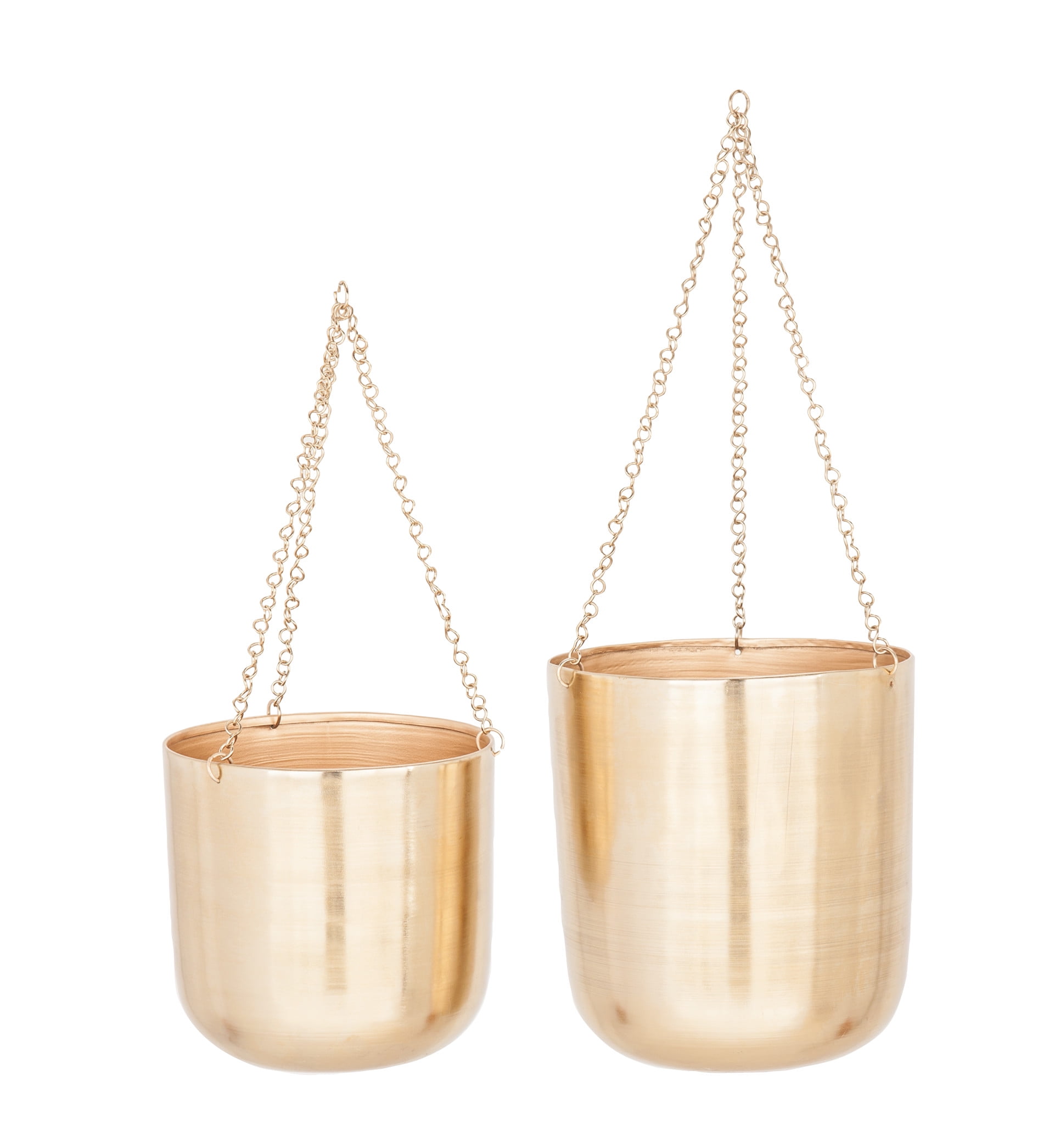 Elegant Gold Iron Hanging Planter Duo for Indoor & Outdoor Decor