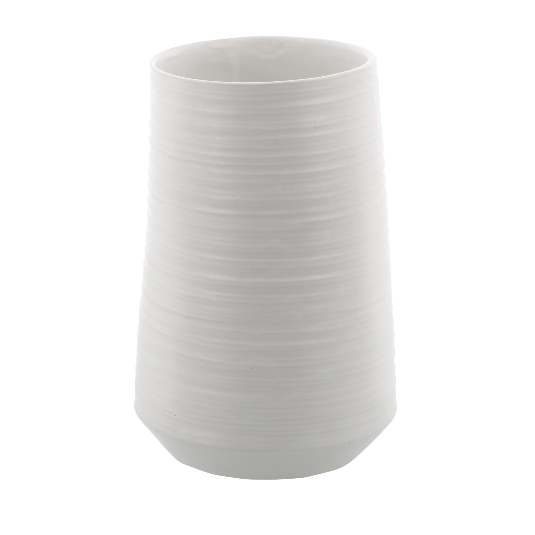 CosmoLiving by Cosmopolitan 9" Ribbed White Porcelain Ceramic Vase
