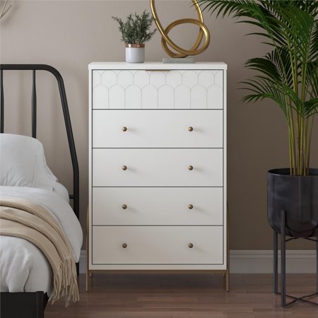 CosmoLiving by Cosmopolitan Anastasia 5 Drawer Dresser, White