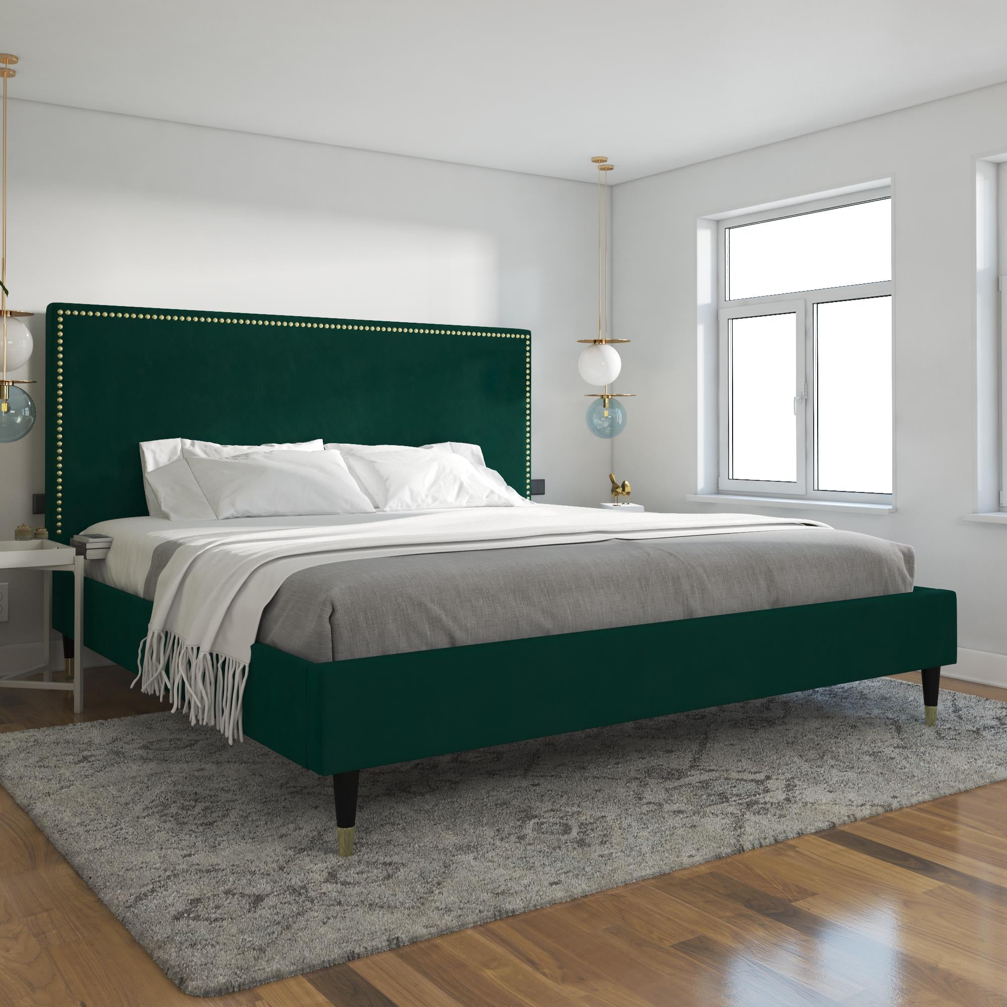 CosmoLiving by Cosmopolitan Audrey Upholstered Bed, Emerald Green Velvet, King