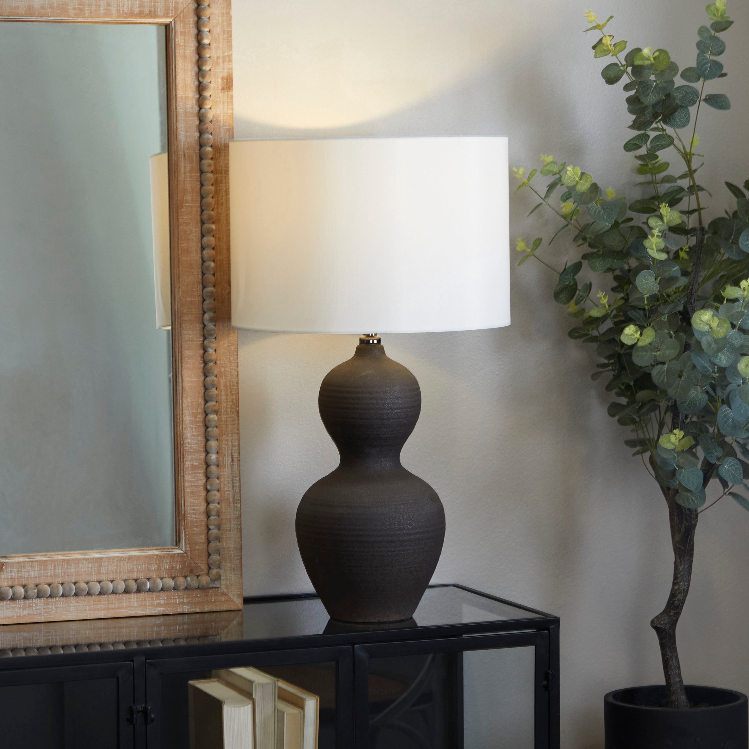CosmoLiving by Cosmopolitan Black Ceramic Gourd Style Base Table Lamp ...