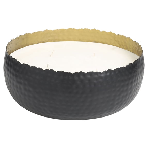 CosmoLiving by Cosmopolitan Black Metal Campfire Scented Wide Hammered 90 oz 4 Wick Candle with White Wax