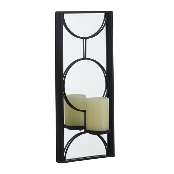 CosmoLiving by Cosmopolitan Black Metal Geometric Pillar Wall Sconce with Mirror Backing