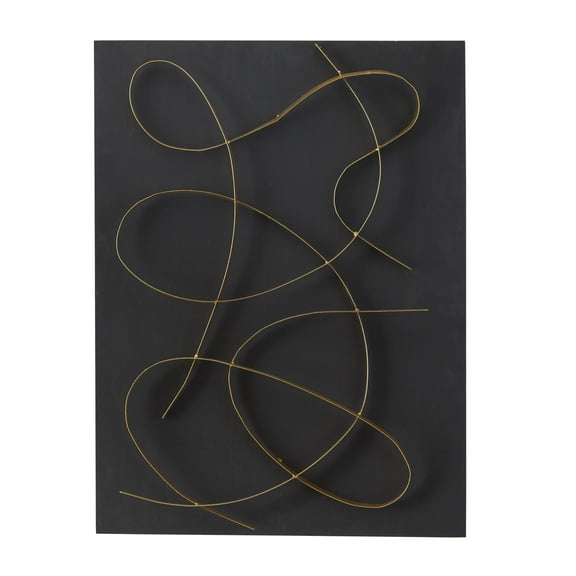 CosmoLiving by Cosmopolitan Black Wood Abstract Wall Decor with Gold Metal Loop Design