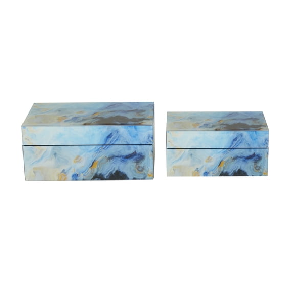 CosmoLiving by Cosmopolitan Blue Glass Decorative Box with Glass Sides, 2 Count