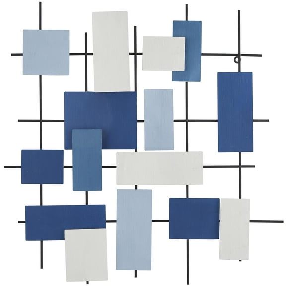 CosmoLiving by Cosmopolitan Blue Metal Overlapping Stripes Geometric Wall Decor