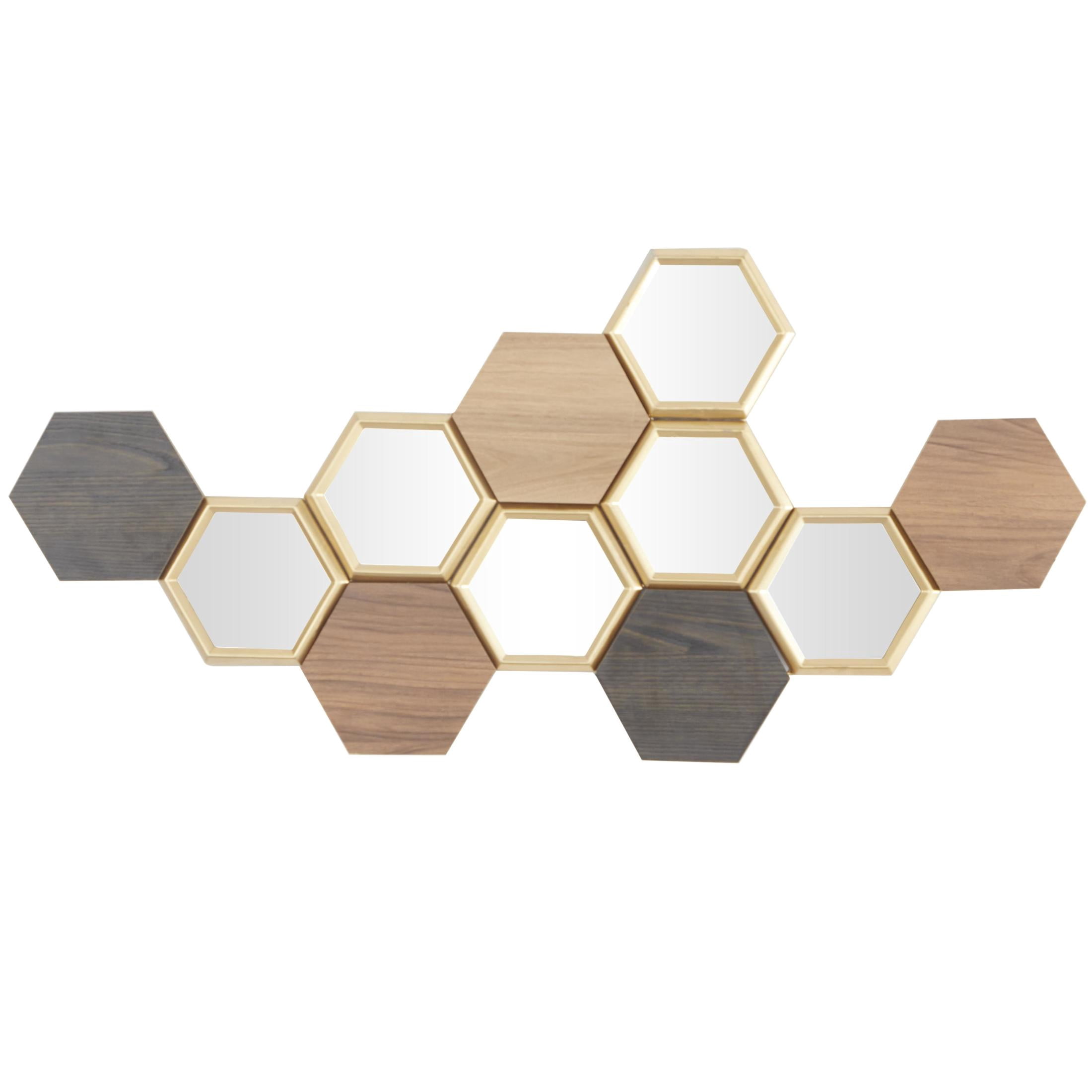 CosmoLiving by Cosmopolitan Brown Wood Honeycomb Geometric Wall Decor with Mirrors