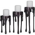 thumbnail image 1 of CosmoLiving by Cosmopolitan Contemporary Aluminum 3D Melting Candle Design Candle Holder, Set of 3 12" 10" 8" with Glossy Metallic Black Finish, 1 of 12