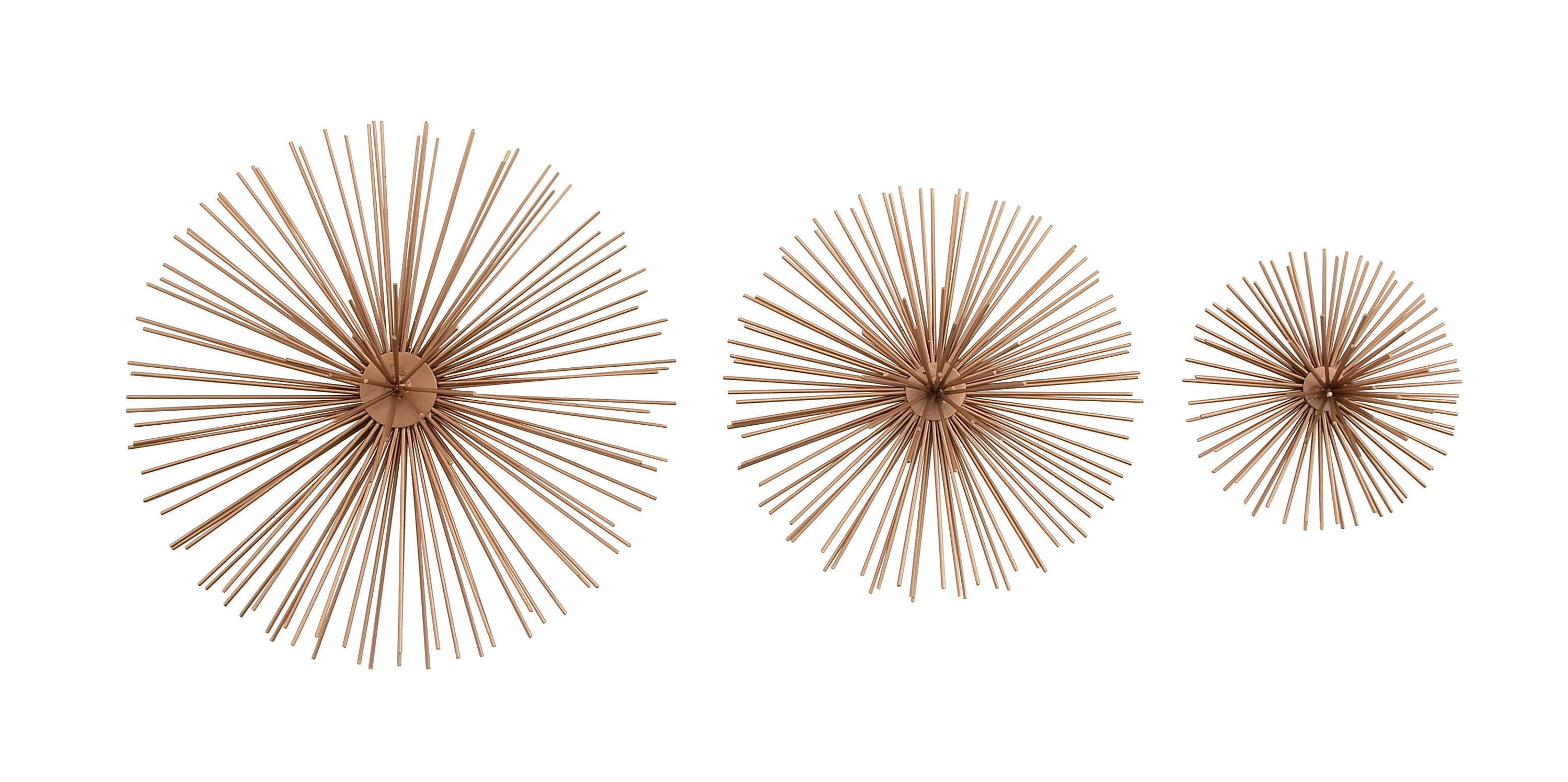 Copper 3D Starburst Metal Wall Sculpture Set of 3