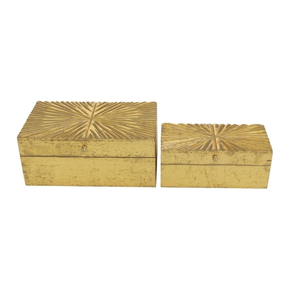 CosmoLiving by Cosmopolitan Starburst Carved Storage Gold Wood Decorative Box, 2 Count
