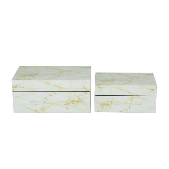 CosmoLiving by Cosmopolitan Geometric White Glass Decorative Box with Hinged Lid, 2 Count