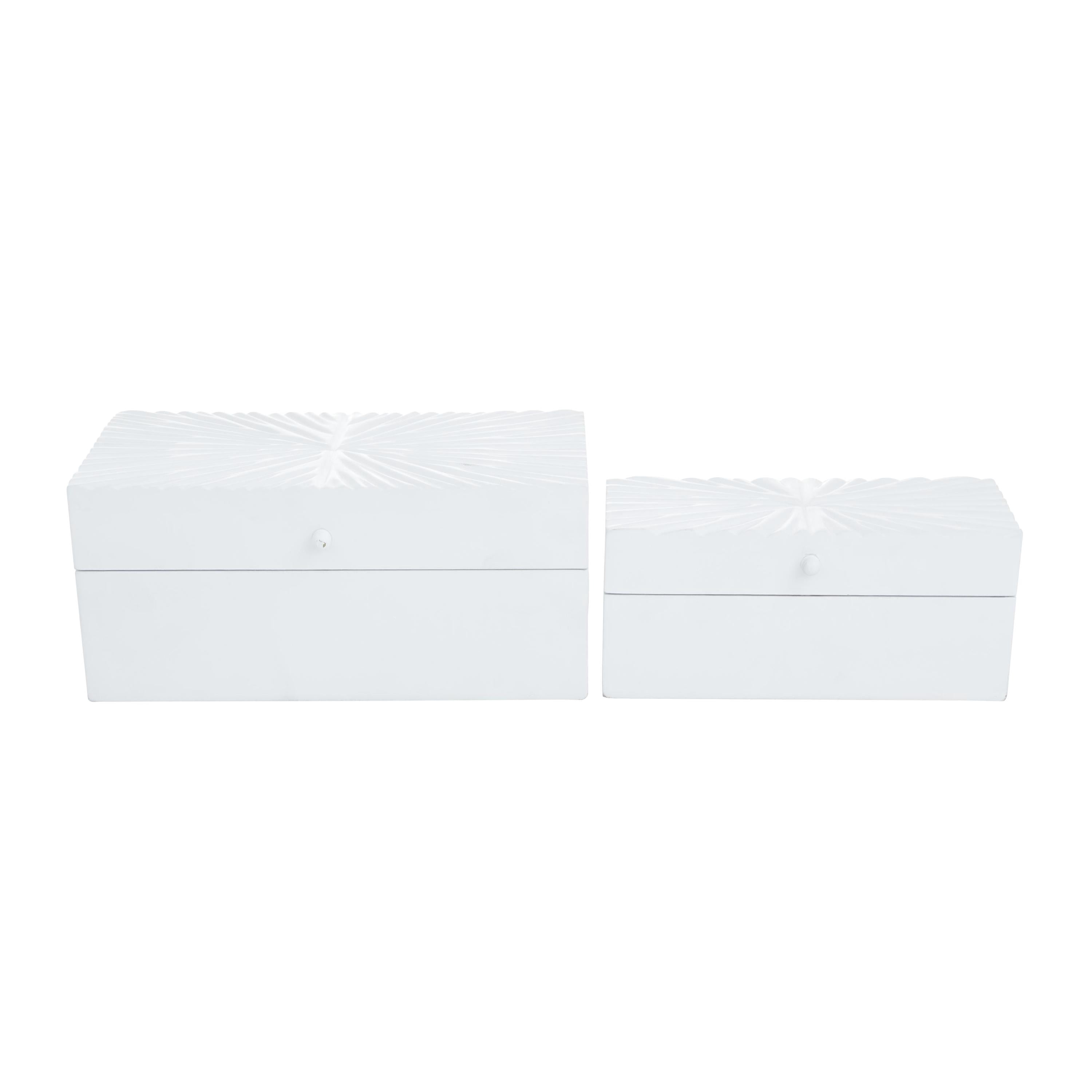 CosmoLiving by Cosmopolitan Geometric White Wood Decorative Box with Hinged Lid, 2 Count
