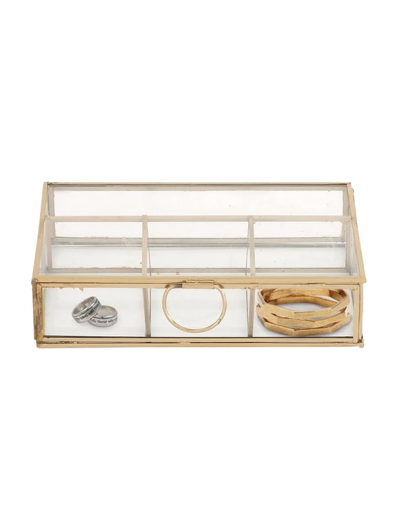 Gold Glass Decorative Jewelry Box with Clear Glass