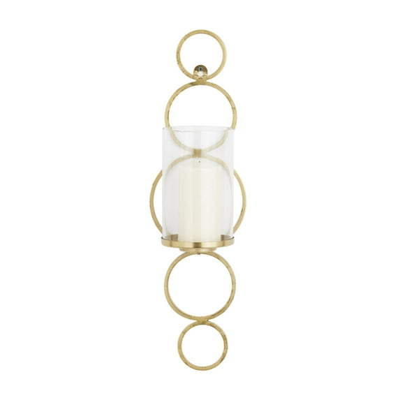 CosmoLiving by Cosmopolitan Gold Metal Geometric Stacked Circle Wall Sconce with Glass Holder