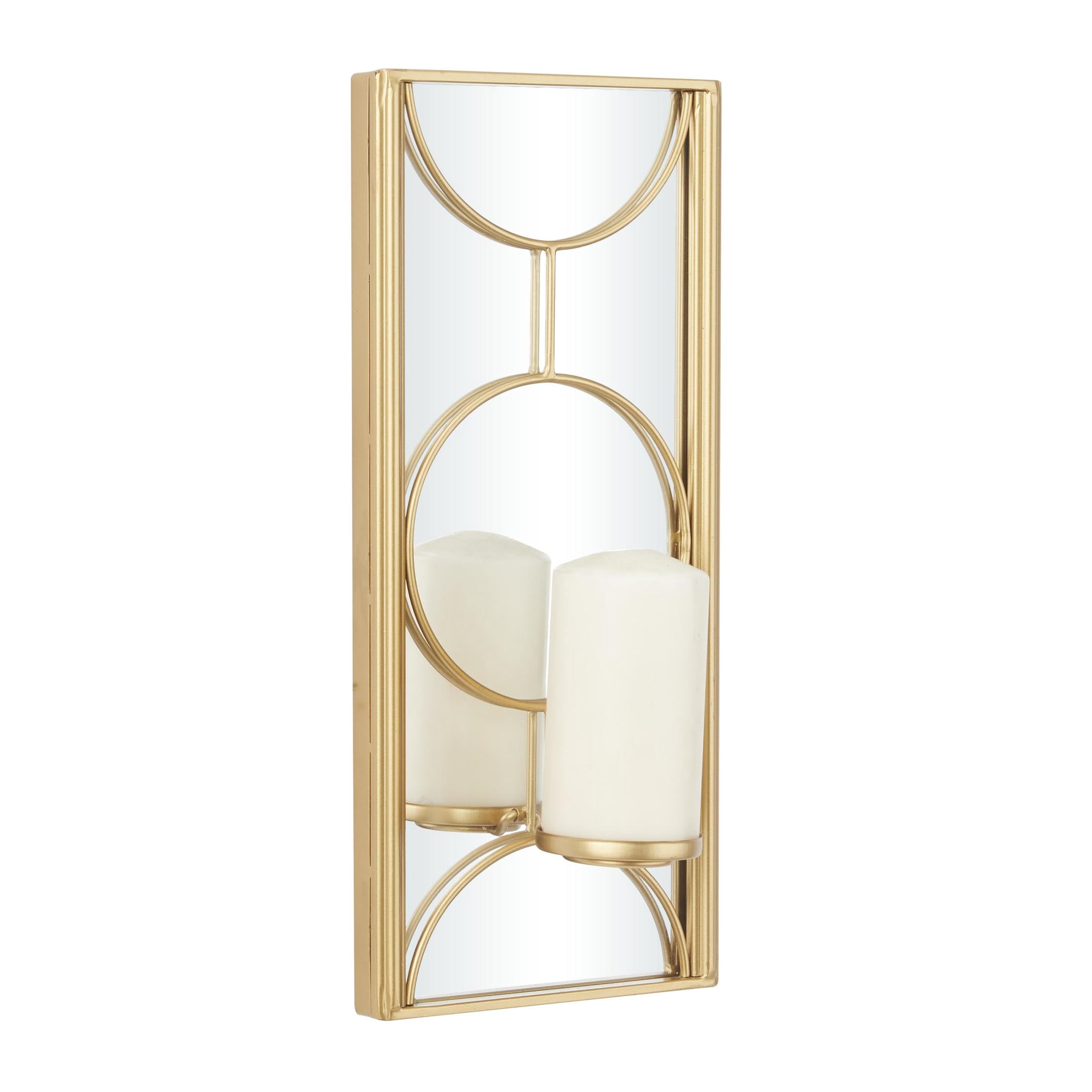 CosmoLiving by Cosmopolitan Gold Metal Geometric Pillar Wall Sconce with Mirror Backing