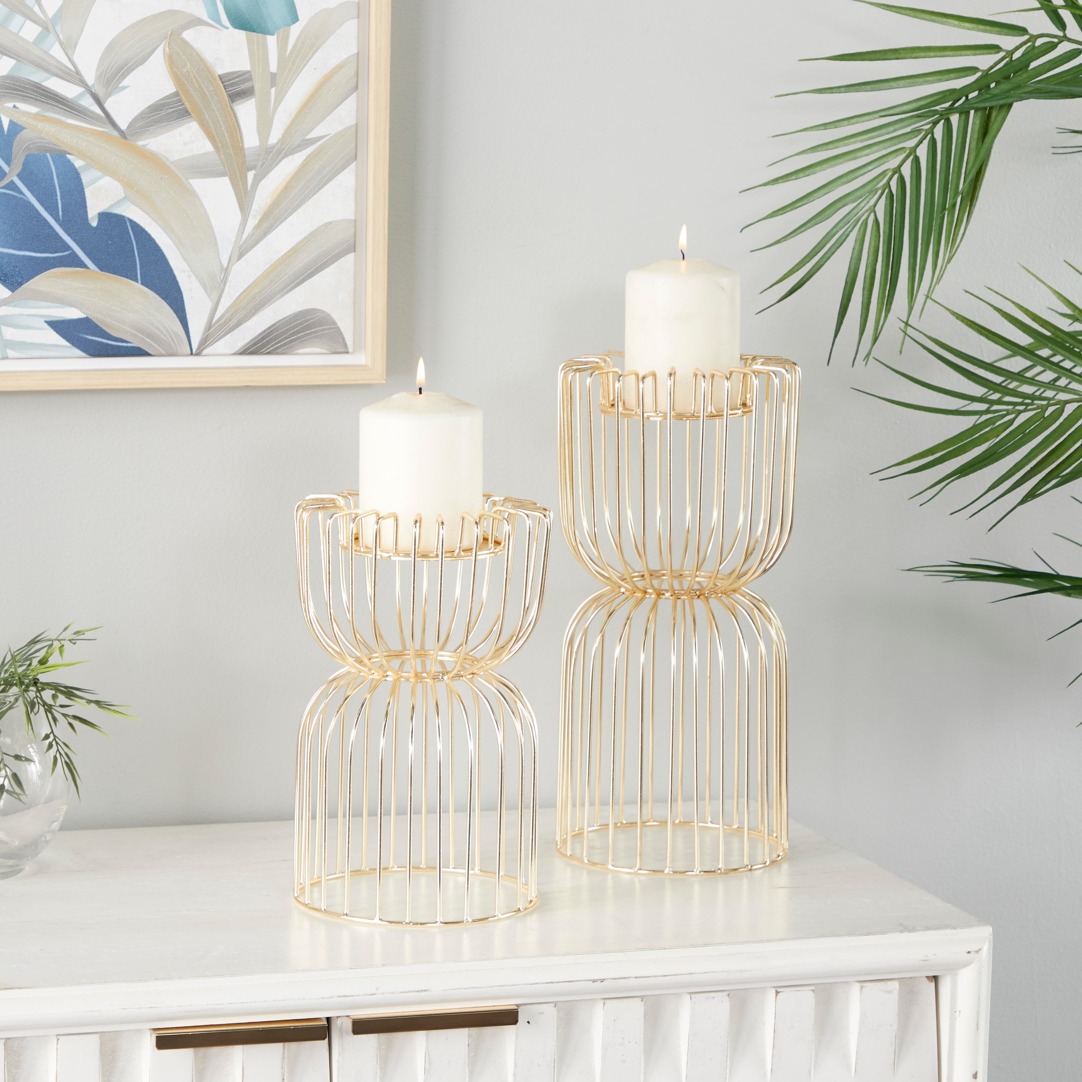 CosmoLiving by Cosmopolitan Gold Metal Pillar Candle Holder (Set of 2