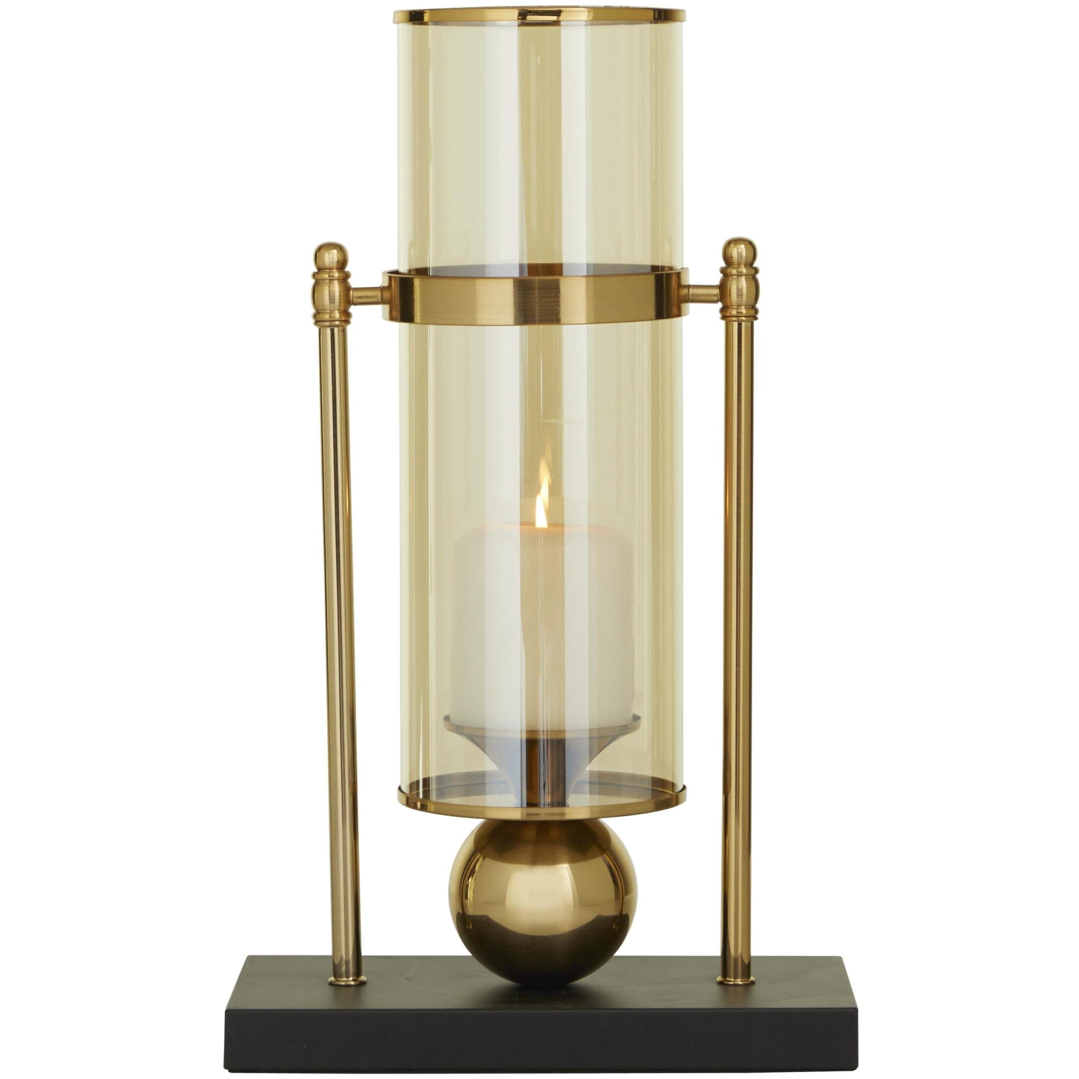 CosmoLiving by Cosmopolitan Gold Metal Iridescent Pillar Hurricane Lamp with Ball Accent and Black Base