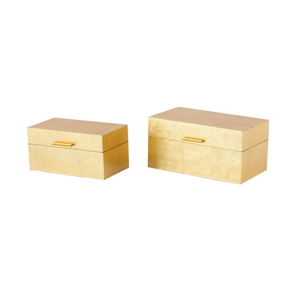 CosmoLiving by Cosmopolitan Gold Wooden Decorative Box with Textured Foiled Exterior, 2 Count