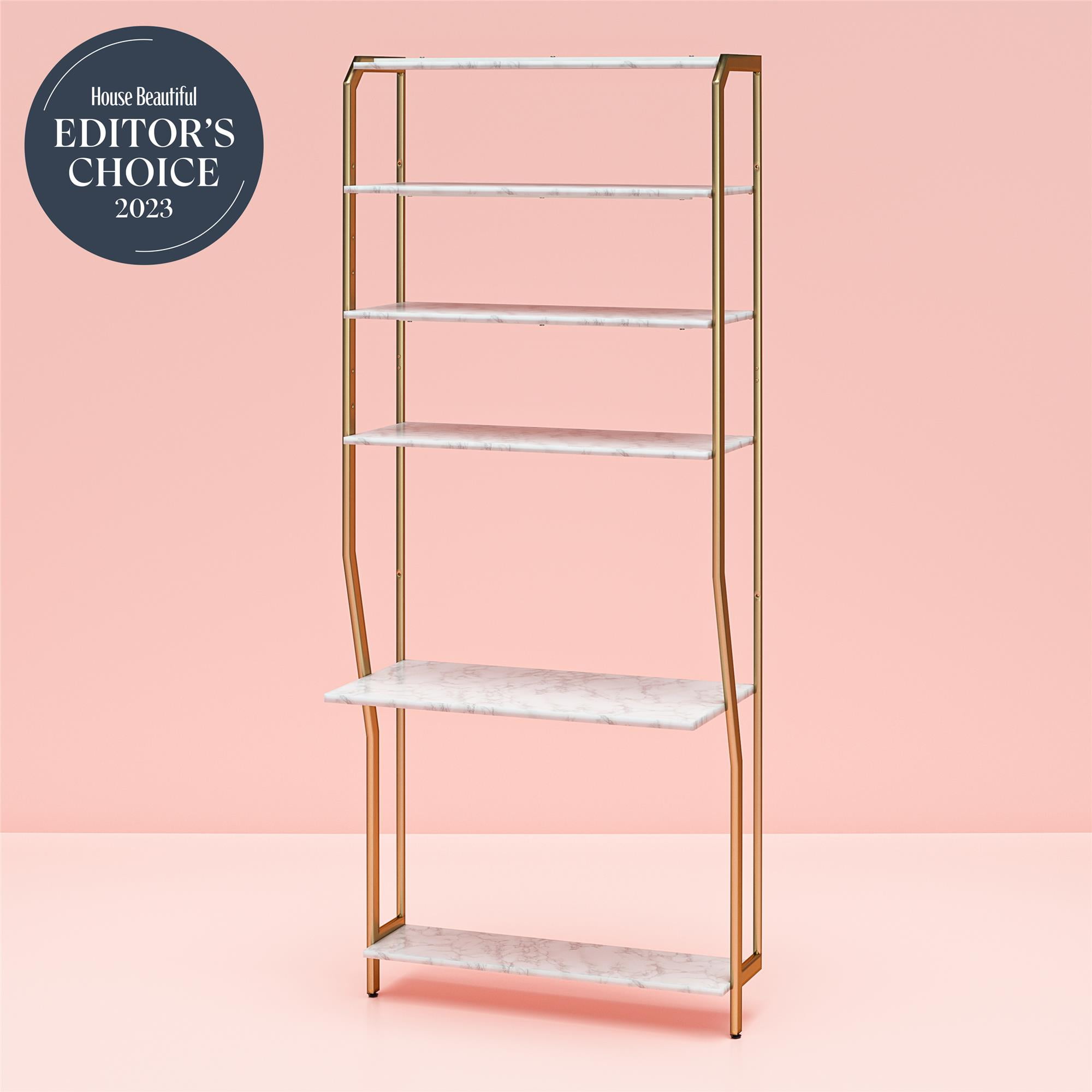 CosmoLiving by Cosmopolitan Gwyneth Closet - Vanity, White Faux Marble and Golden Bronze