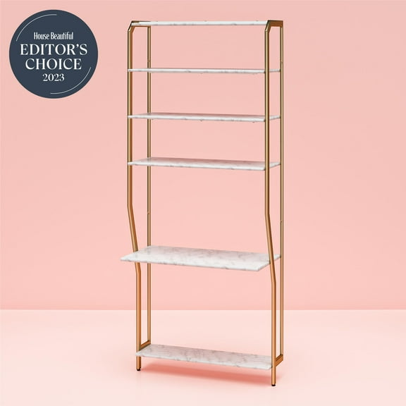 CosmoLiving by Cosmopolitan Gwyneth Closet - Vanity, White Faux Marble and Golden Bronze