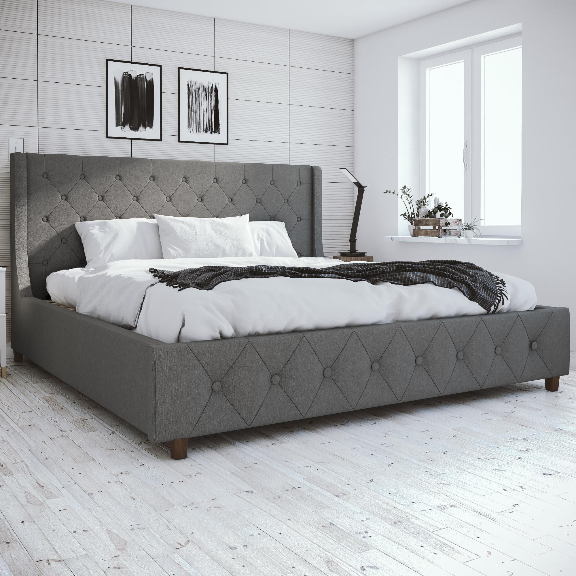CosmoLiving by Cosmopolitan Mercer Upholstered Bed King Gray Linen