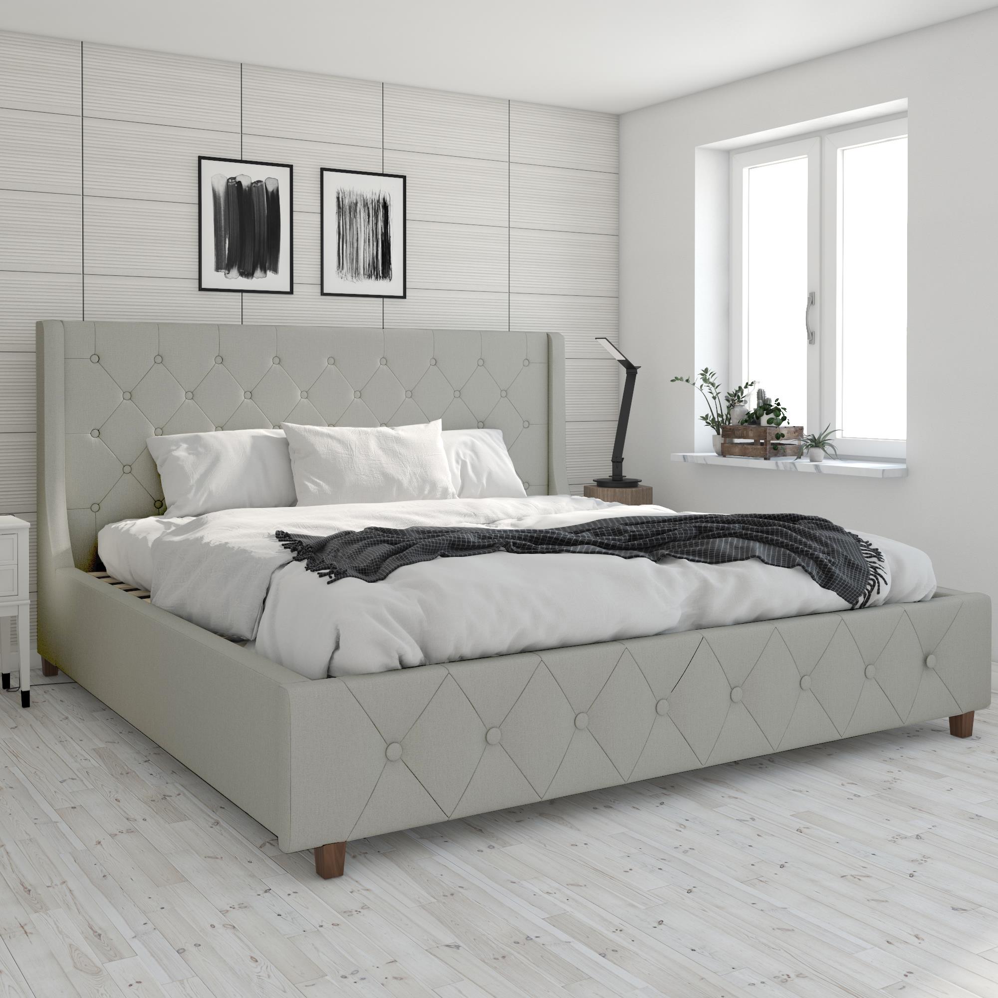 Melody Upholstered Eastern King Wingback Bed Grey