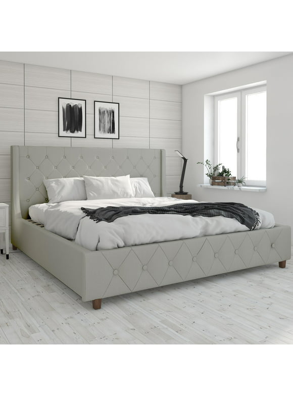 CosmoLiving by Cosmopolitan Mercer Upholstered Bed, Light Gray Linen, King