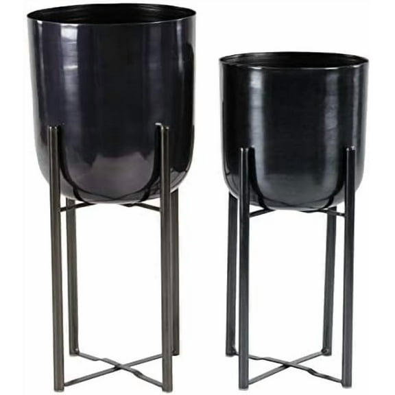 CosmoLiving by Cosmopolitan Metal Indoor Outdoor Planter Dome Large Planter Pot with Removable Stand, Set of 2 Planters 19", 22"H, Gold