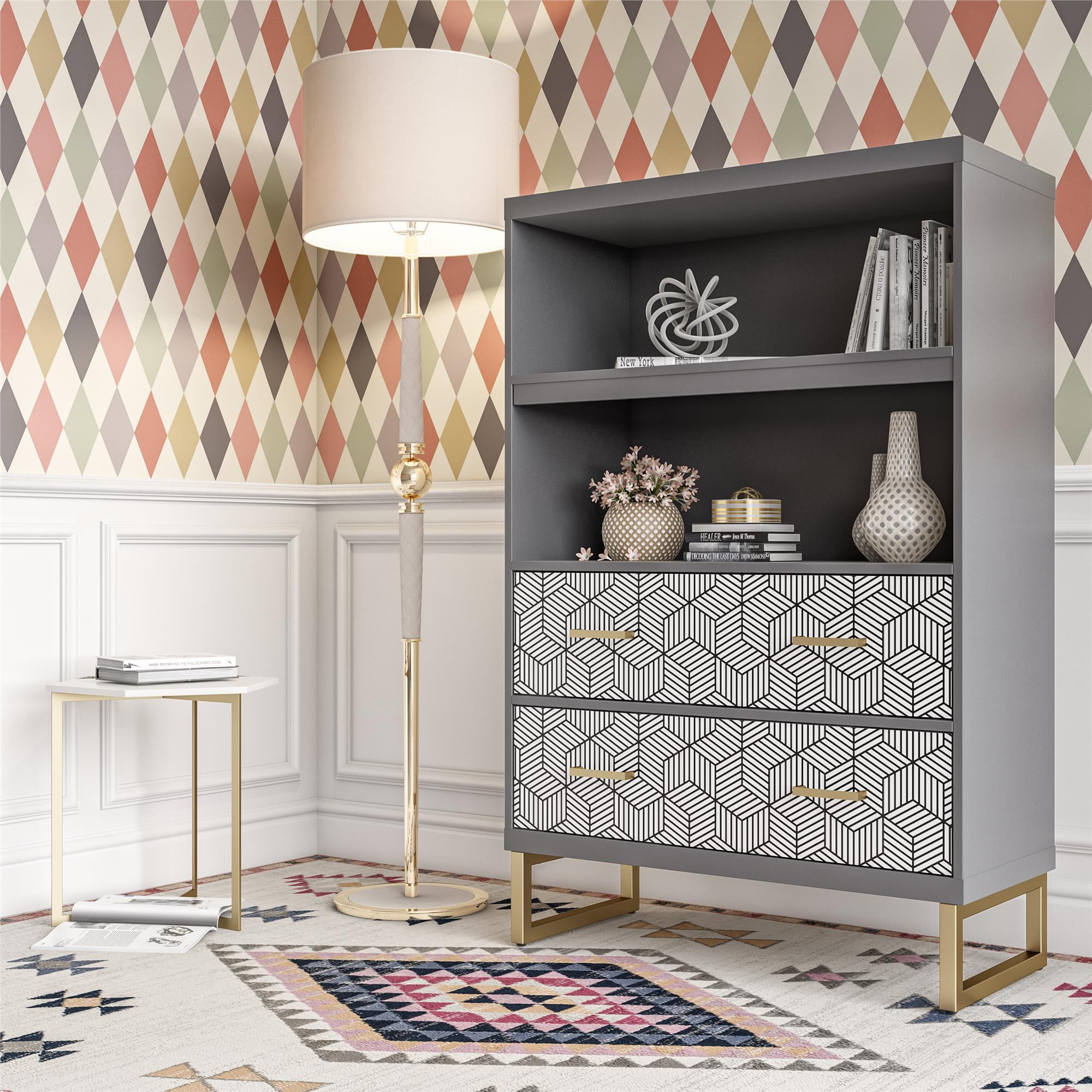 Cosmoliving by cosmopolitan scarlett bookcase with drawers deals