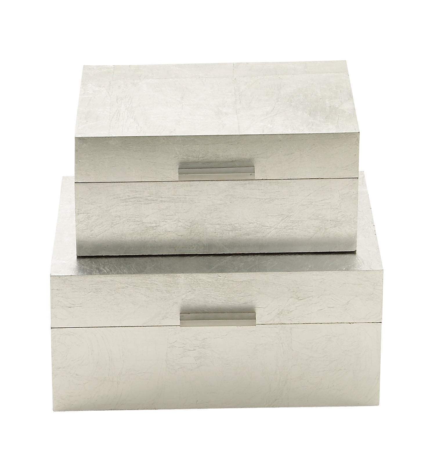 Elegant Silver Foiled Wood Decorative Lidded Box Set of 2