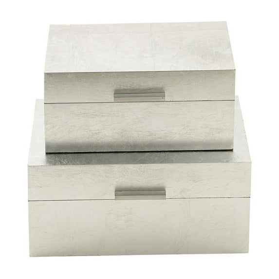 CosmoLiving by Cosmopolitan Silver Wooden Decorative Box with Textured Foiled Exterior, 2 Count