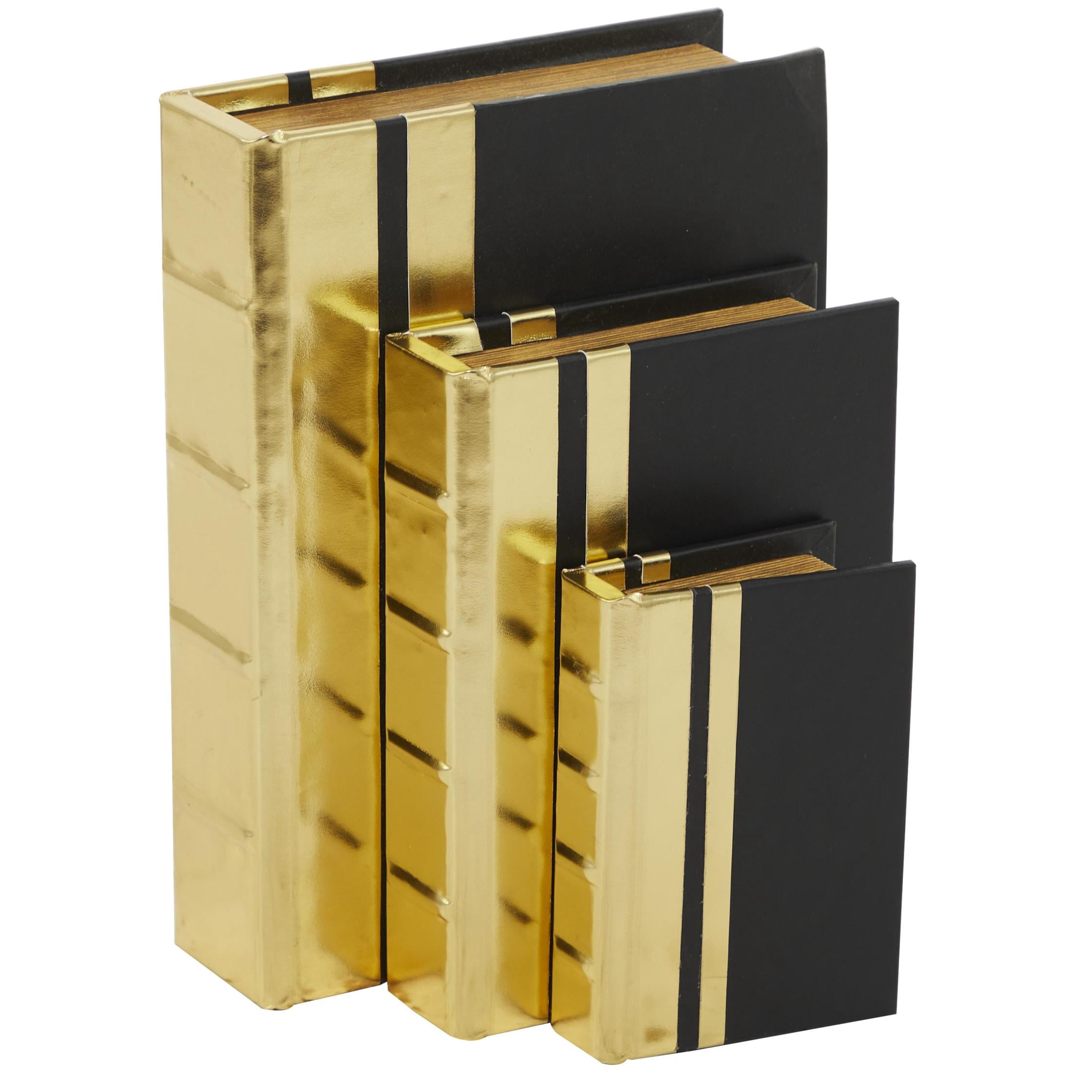 CosmoLiving by Cosmopolitan Metallic Faux Book Storage Gold Faux Leather Decorative Box, 3 Count