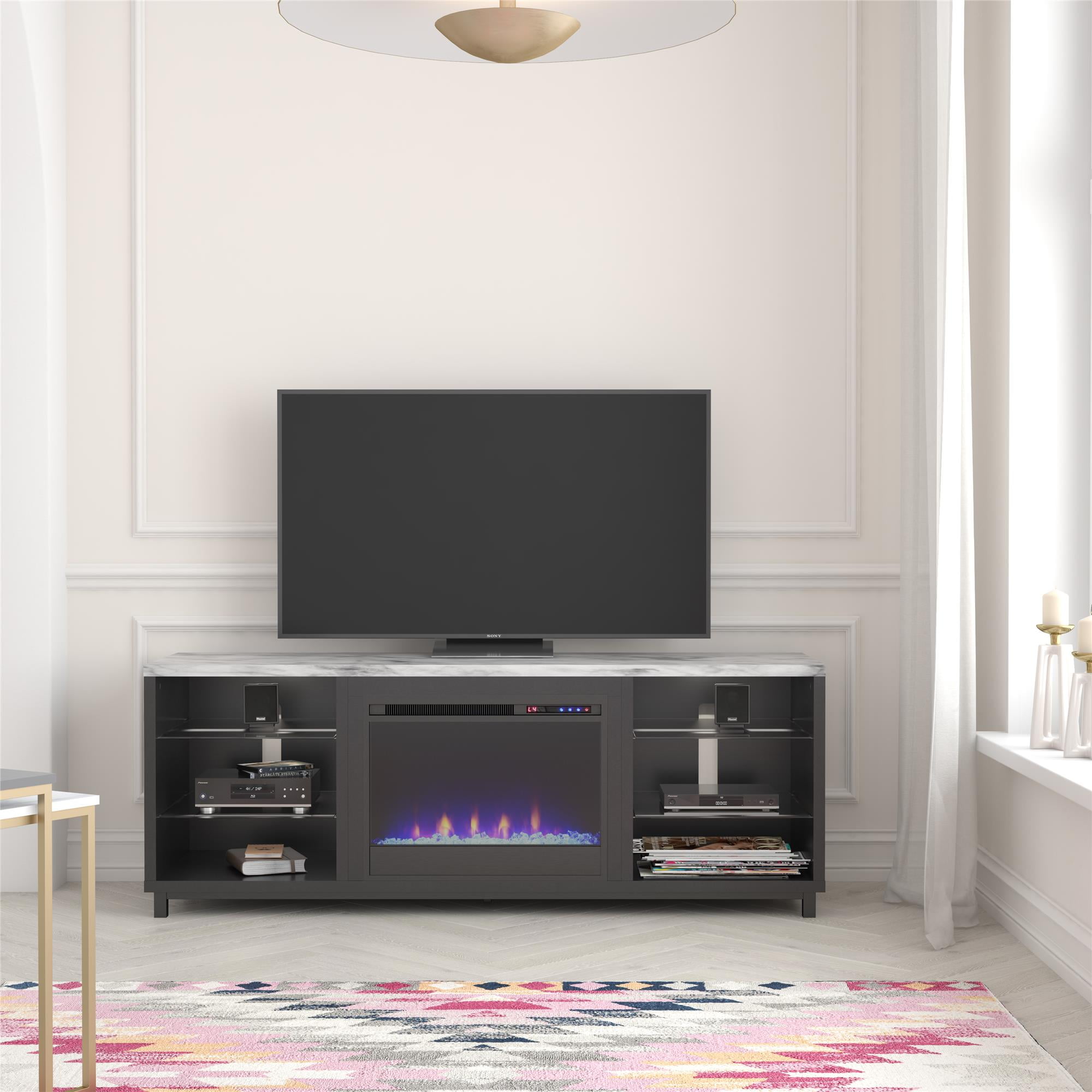 Marble top tv cheap stand with fireplace