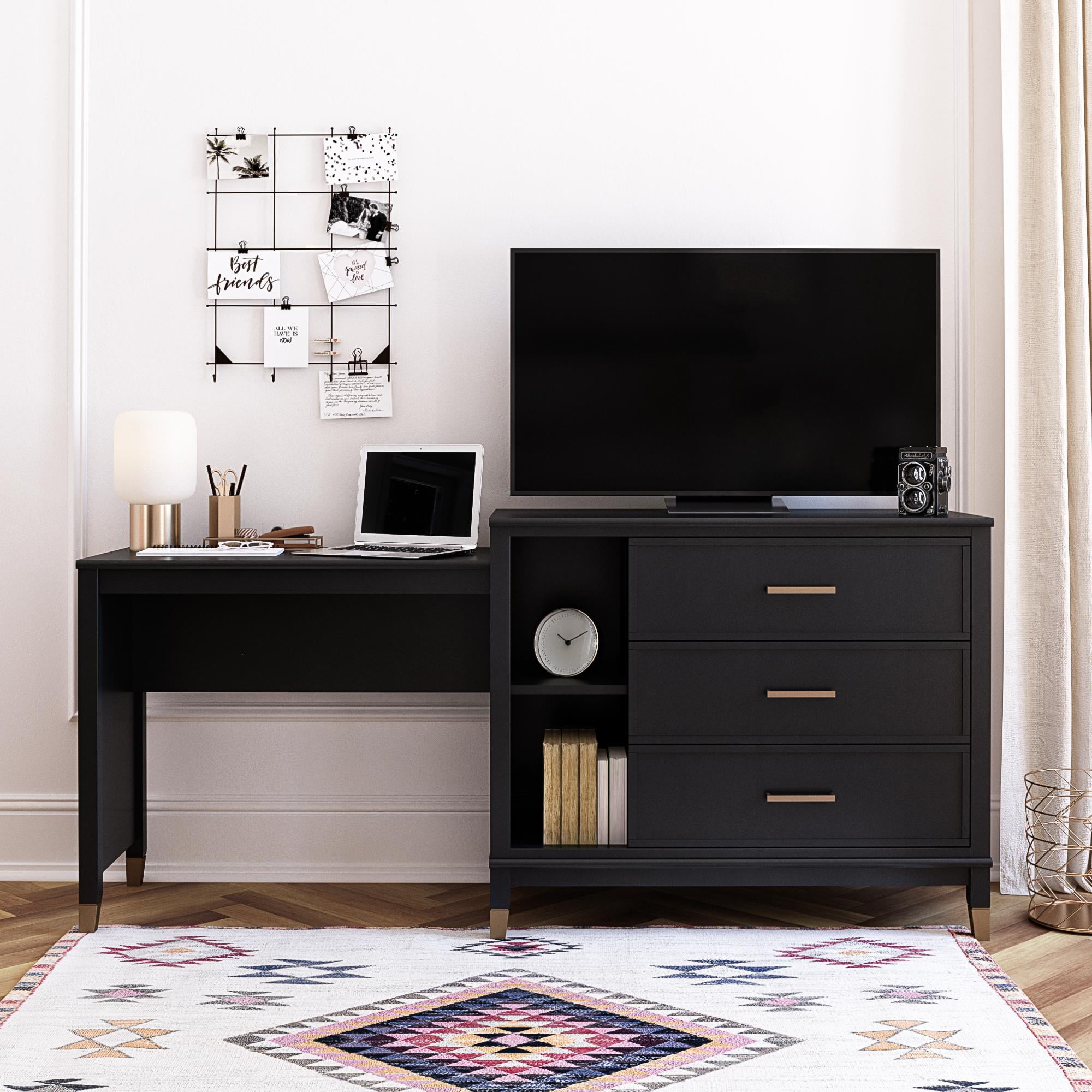 black dresser desk combo Modern Home Office Expandable Dresser Desk Combo with 6 Drawers