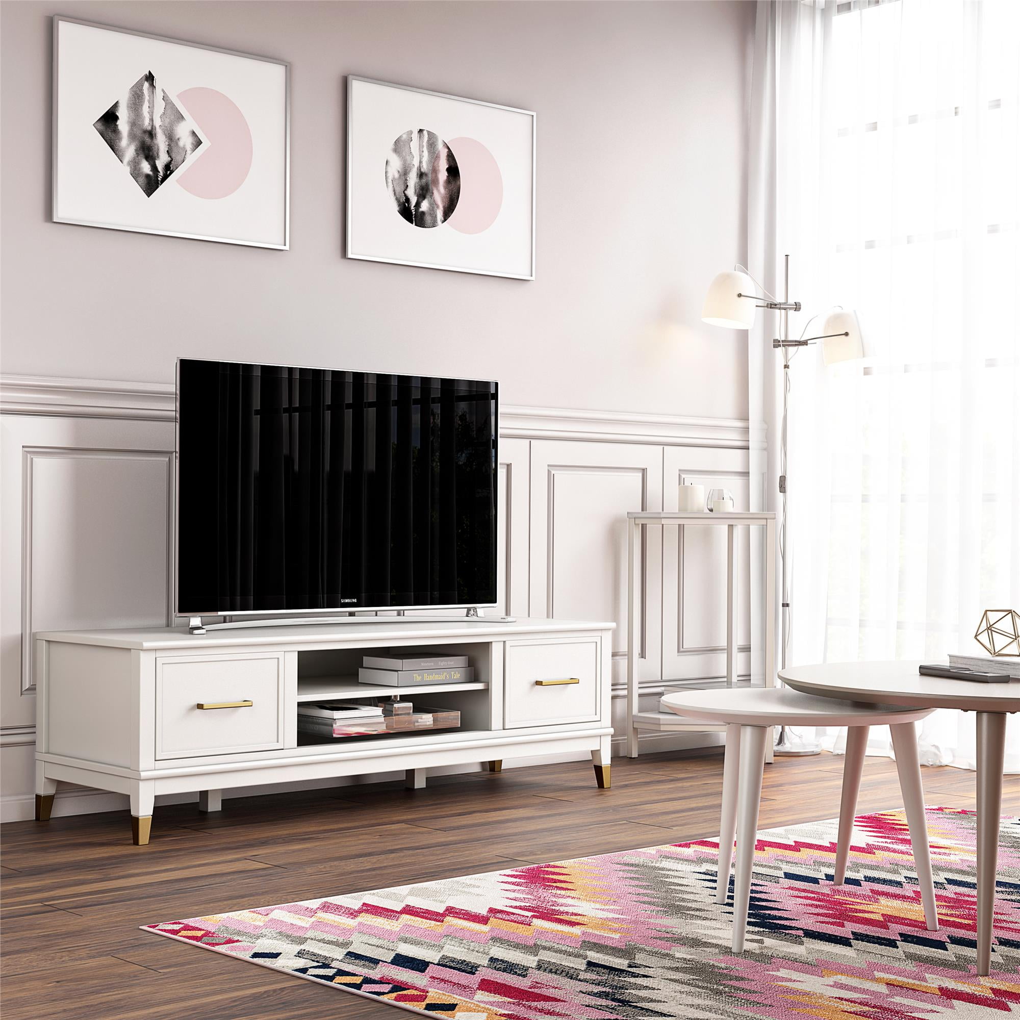 Westerleigh Crisp White 66" TV Stand with Gold Accents