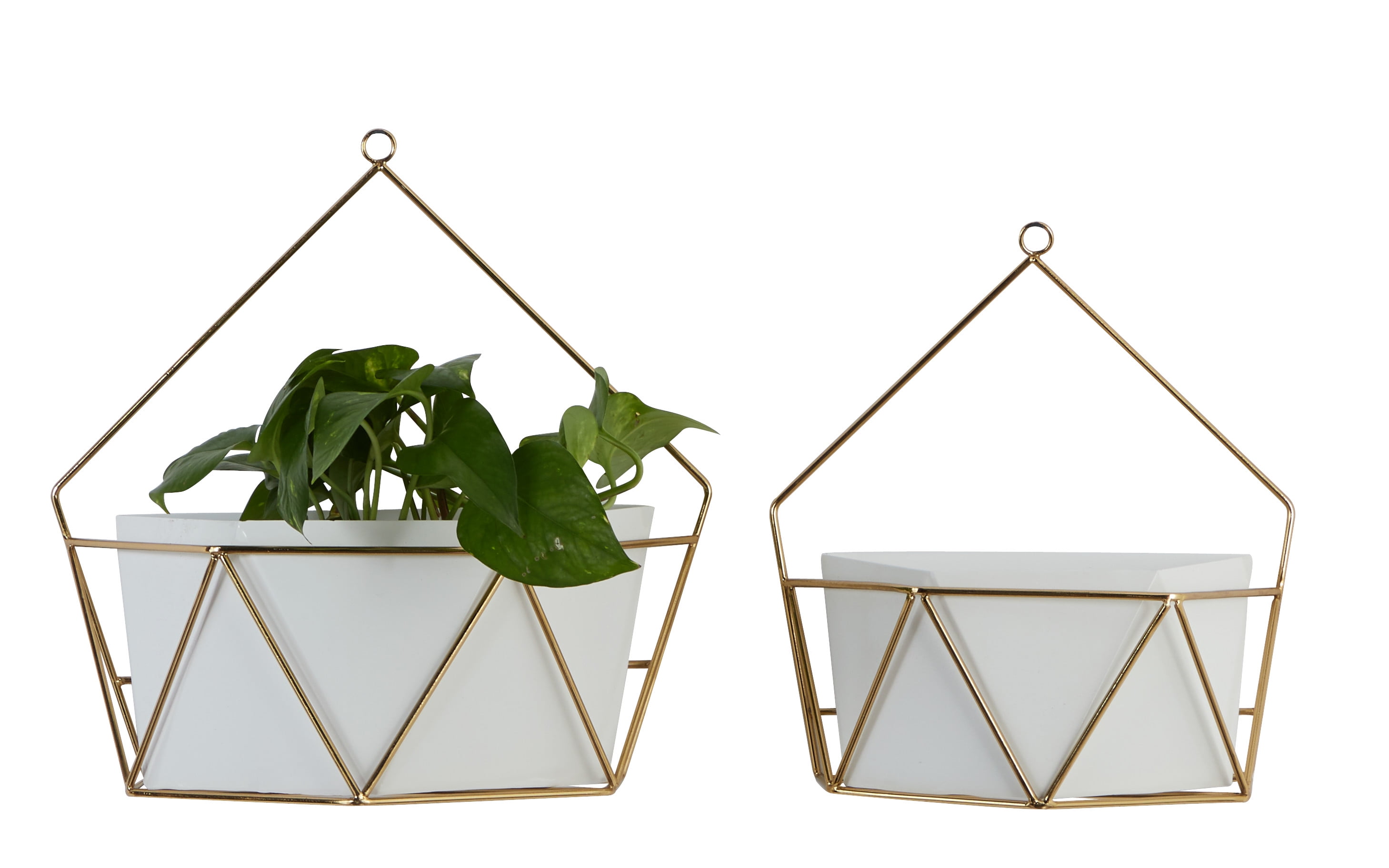 CosmoLiving Contemporary White and Gold Geometric Metal Wall Planters, Set of 2