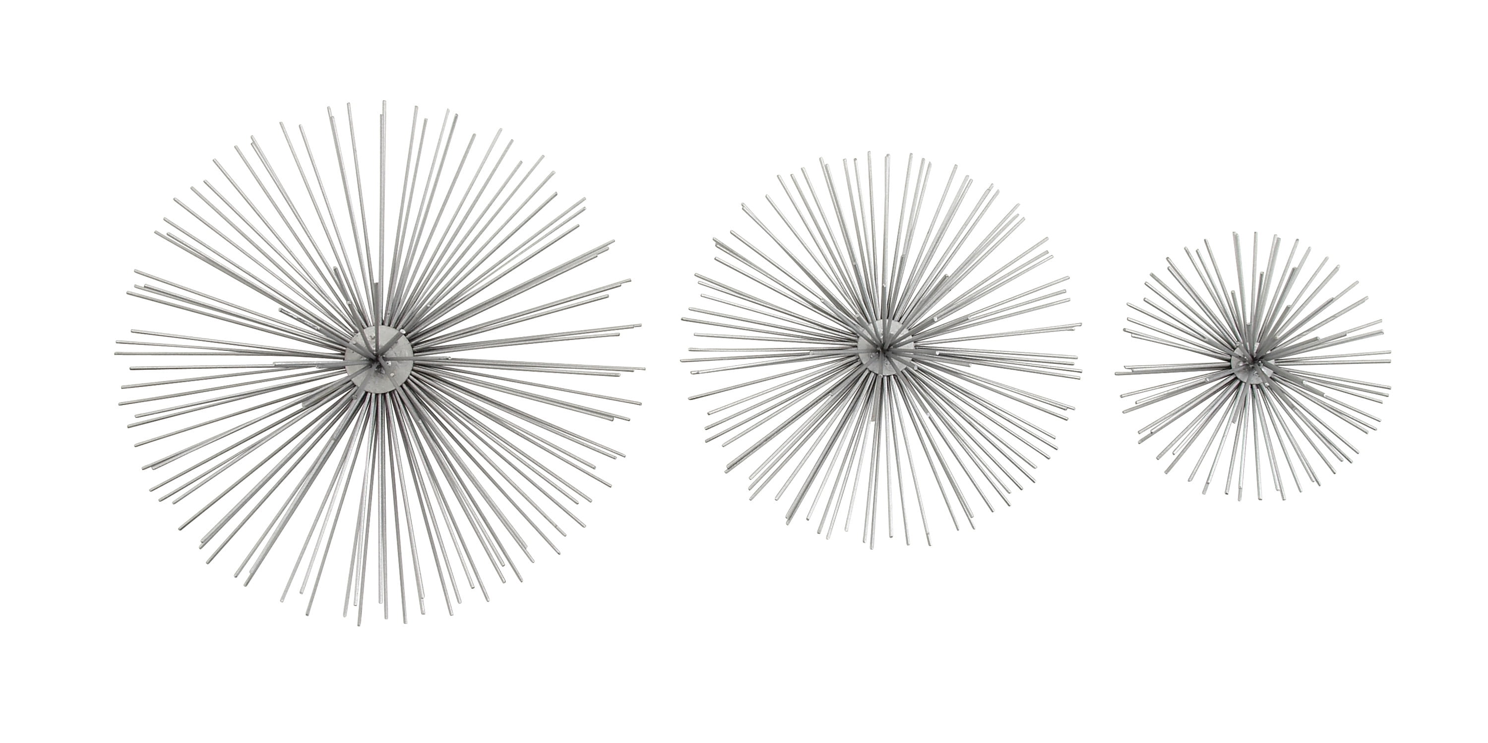 Silver Metal 3D Starburst Wall Sculpture Set of Three