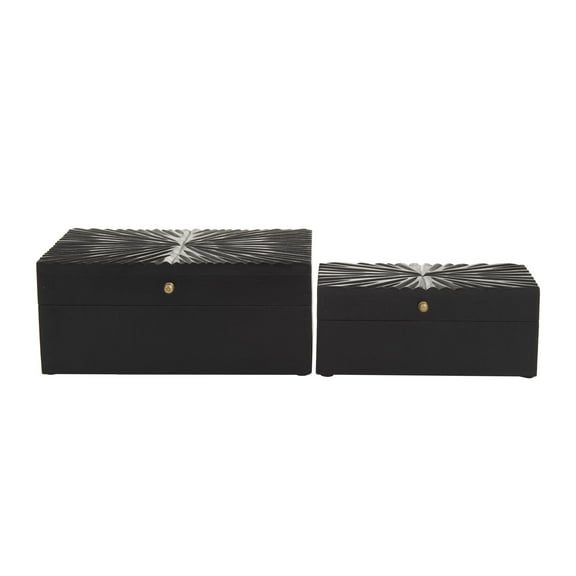 CosmoLiving by Cosmpolitan Contemporary Wooden Decorative Box with Starburst Pattern and Black Finish, Set of 2 10" , 8"W