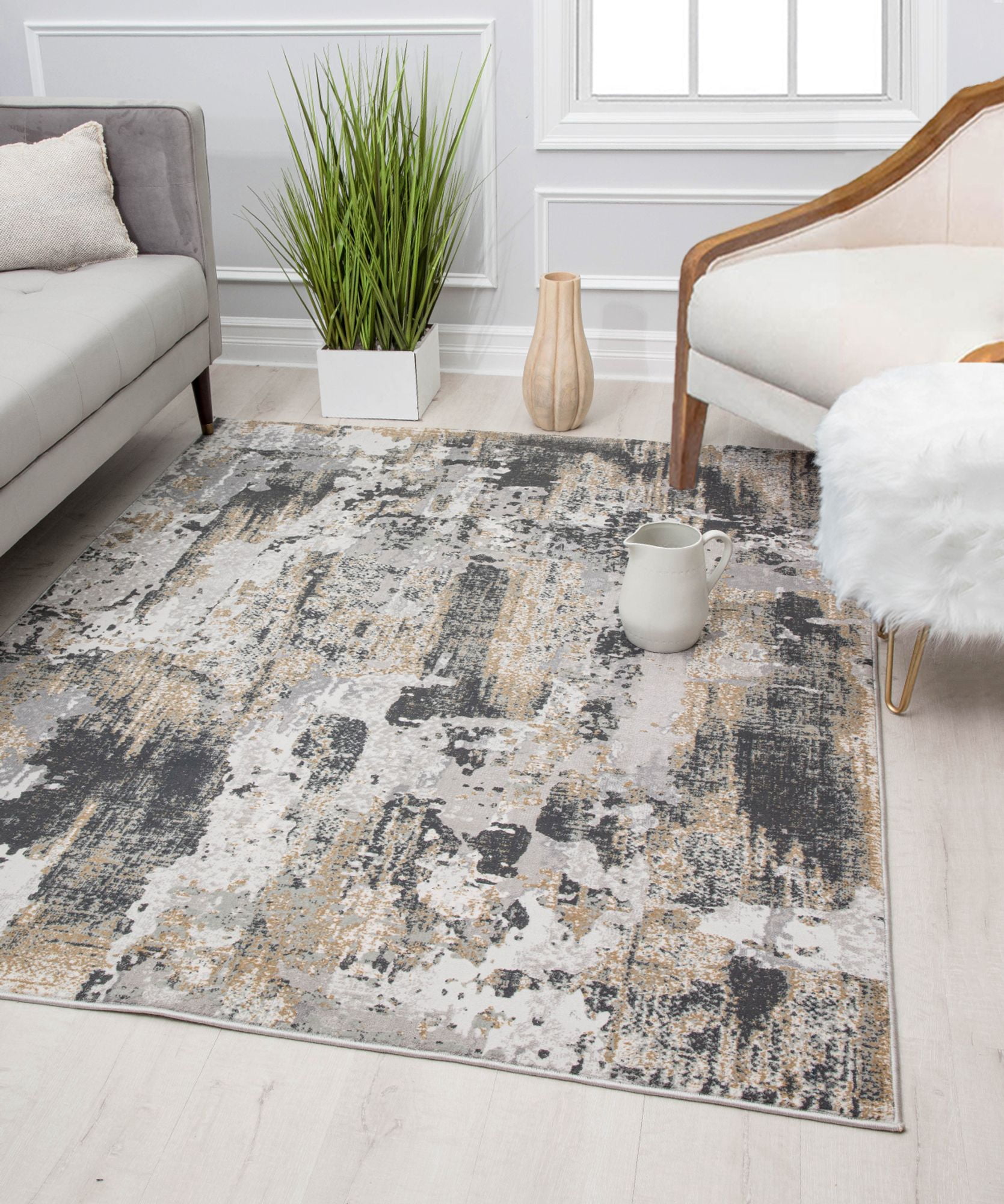 Rugs America Astor AD40B White Gold Transitional Abstract White Area ...