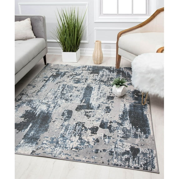 Rugs America Astor AD40C Silver Platinum Transitional Abstract Gray Area Rug, 5'3"x7'0"