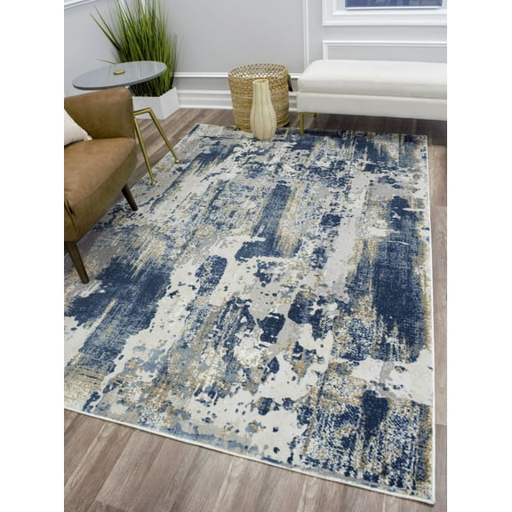 Rugs America Astor AD40D Sapphire Blue Transitional Abstract Ivory Area Rug, 2'x8'