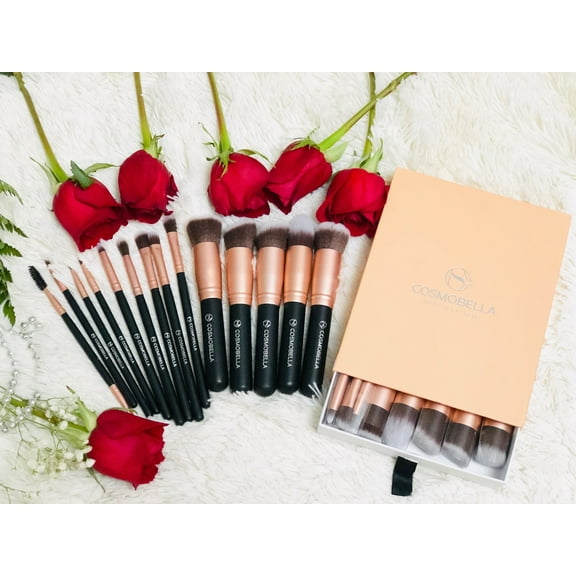 Cosmobella - Premium Synthetic Kabuki Makeup Brush Set (14Pcs)