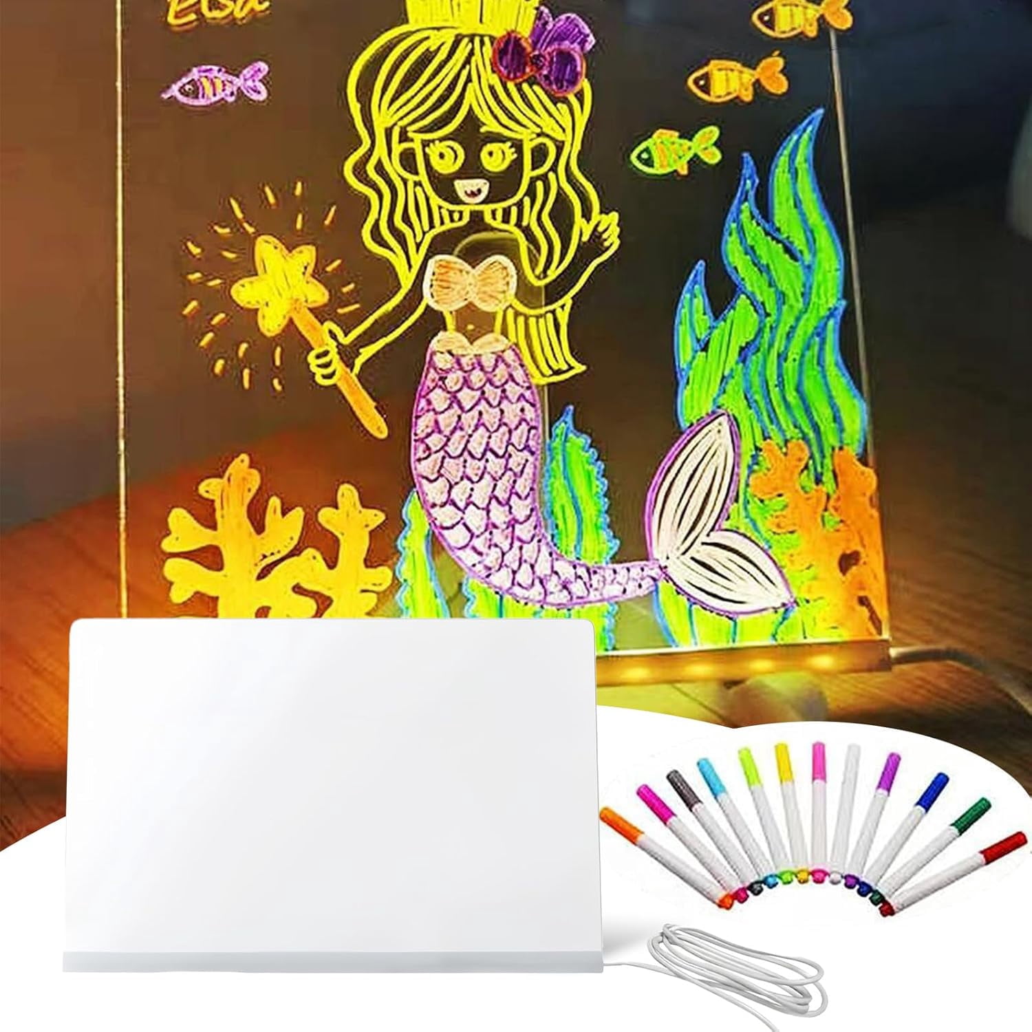 Clear board used for dry erase writing and art