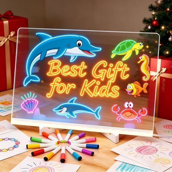 Led Drawing Board, Erasable Drawing Board with Night Light, 2026 New Writing Acrylic Message Board, LED Drawing Boards with Adjustable Stand and 7 Pens for Office Home