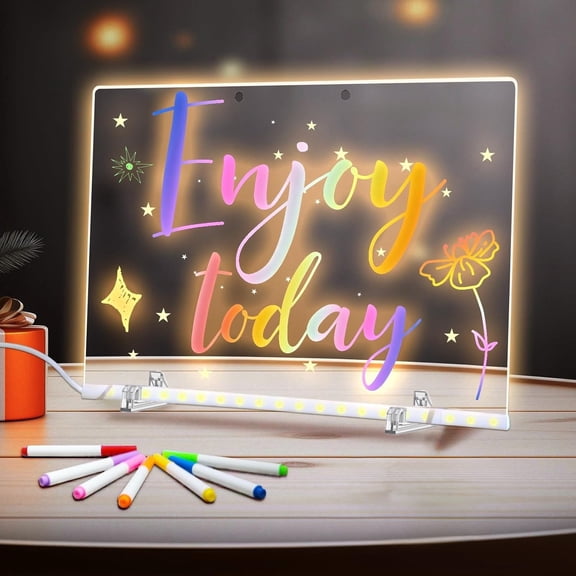 Cosmody Led Drawing Board,Rewritable Memo Pad Lumiboard Led Drawing Board with 7 Pens, Wall Mounted or Stand Up,Acrylic Material for Kids and Adults (L(13.7in*9.8in ))
