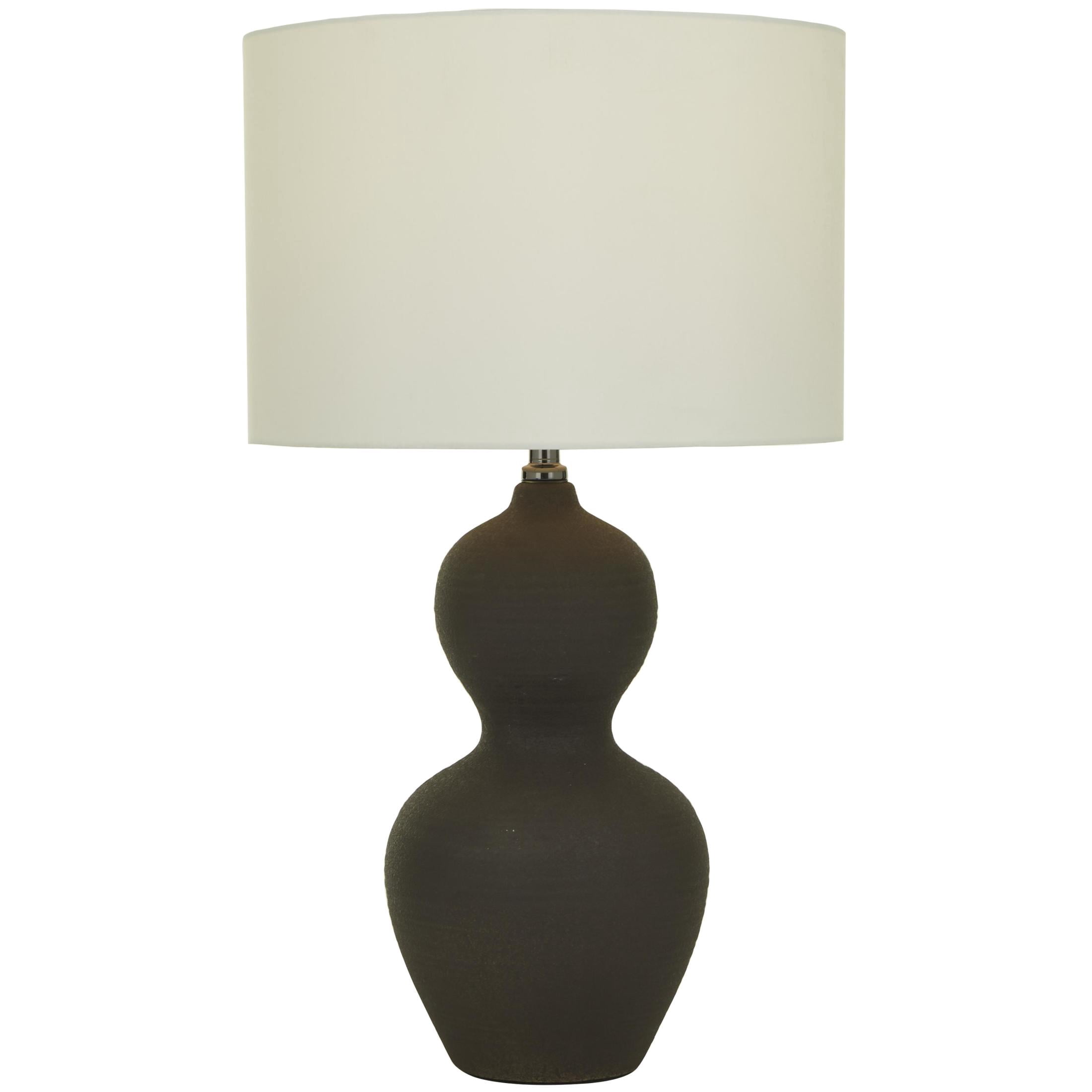 Cosmoliving by Cosmopolitan Ceramic Modern Bottle Shaped Table Lamp 15"W x 26"H, with Black Matte Body Finish and Muted Beige Lamp Shade