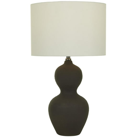 Cosmoliving by Cosmopolitan Ceramic Modern Bottle Shaped Table Lamp 15"W x 26"H, with Black Matte Body Finish and Muted Beige Lamp Shade