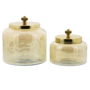Cosmoliving by Cosmopolitan Glam Transparent Smoked Glass with Golden Hue Decorative Jars, Set of 2 4"W x 5"H